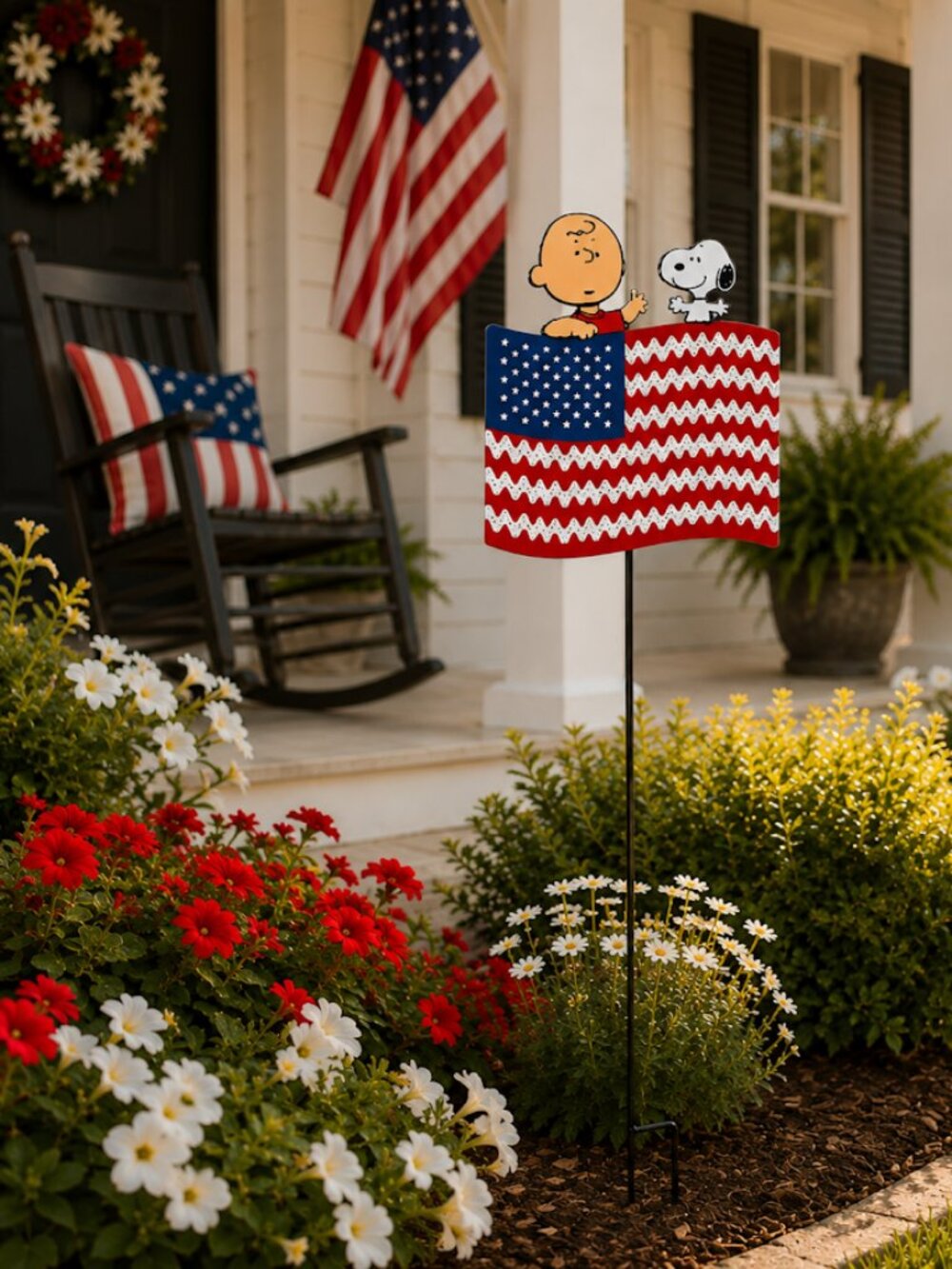 Patriotic Peanuts Garden Stake Flag, Charlie Brown Snoopy Americana Yard Decor